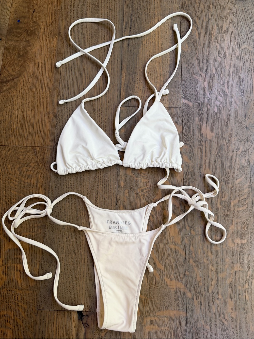 Frankie’s bikinis White Triangle String Bikini Set